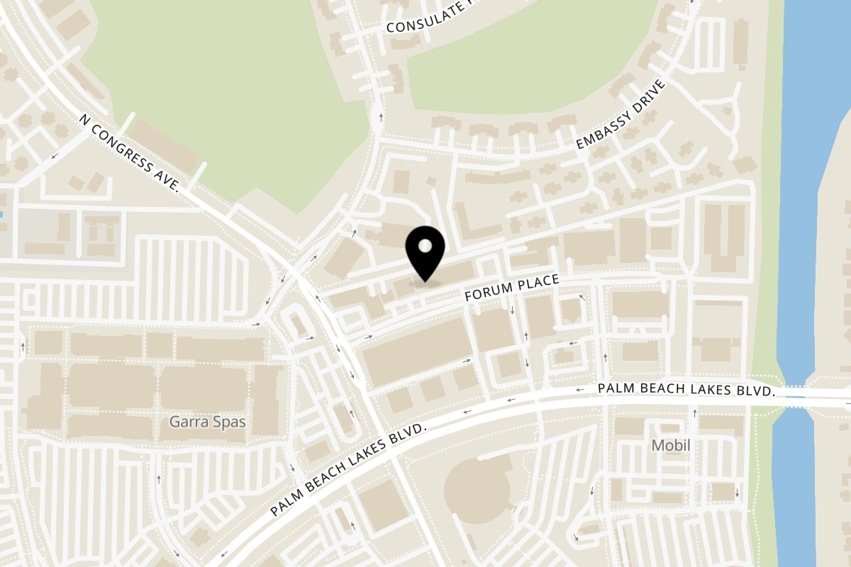 Map showing the location of Bono Pizza & Pasta Forum Pl on 1649 Forum Place St 3 in West Palm Beach